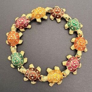 Vintage KJL Kenneth Jay Lane Turtle Bracelet Multi Color Enamel Gold Tone